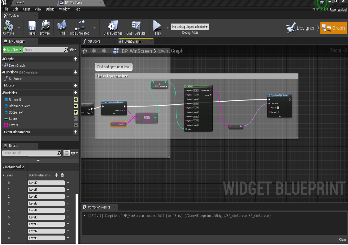 Blueprint: level array + OpenLevel flow for advancing to the next map