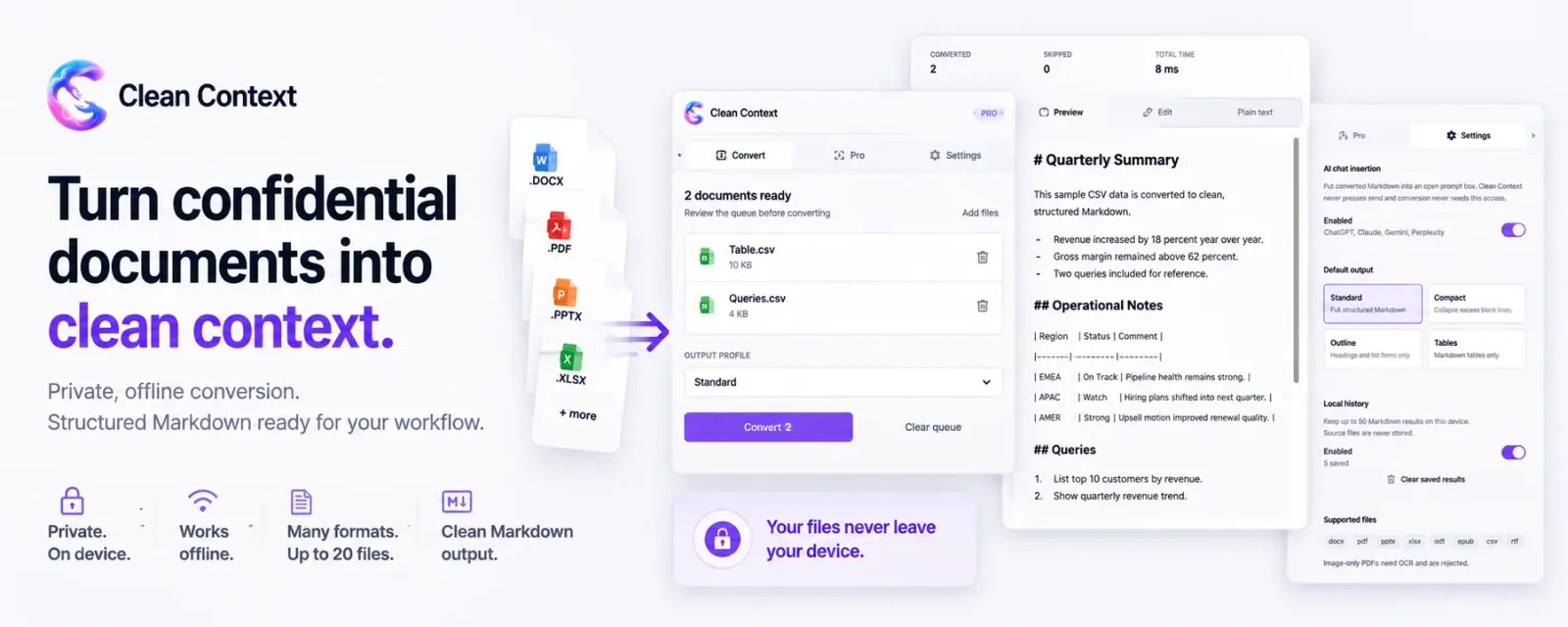 Overview of Clean Context converting confidential documents into structured Markdown