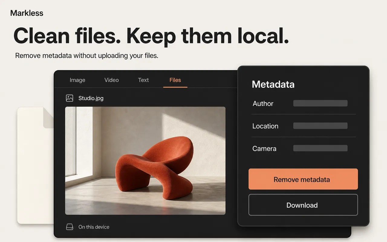 Markless file privacy removing EXIF, GPS, and C2PA manifests across 20+ formats