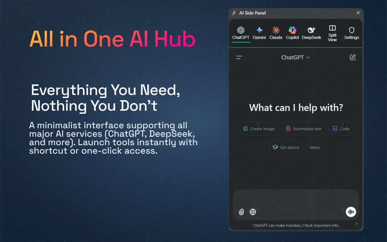 AI Side Panel app with AI services
